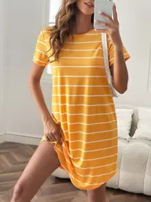 SHEIN LUNE Đầm Sọc Cơ bản - Màu vàng - Xem 1