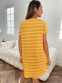 SHEIN LUNE Đầm Sọc Cơ bản - Màu vàng - Xem 2