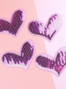 4pcs Heart Design Sequin Decor Iron-on Patch - Purple - View 2
