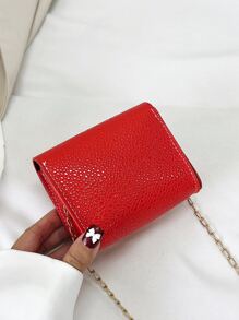 Bolsa cuadrada mini con estampado de letra de litchi en relieve con solapa - Rojo - Ver 5