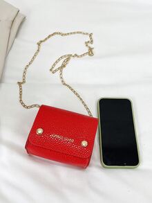 Bolsa cuadrada mini con estampado de letra de litchi en relieve con solapa - Rojo - Ver 6