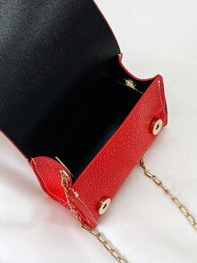 Bolsa cuadrada mini con estampado de letra de litchi en relieve con solapa - Rojo - Ver 7