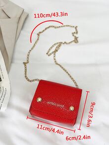 Bolsa cuadrada mini con estampado de letra de litchi en relieve con solapa - Rojo - Ver 8