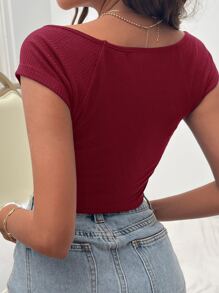 SHEIN Privé Square Neck Rib-knit Form Fitted Tee