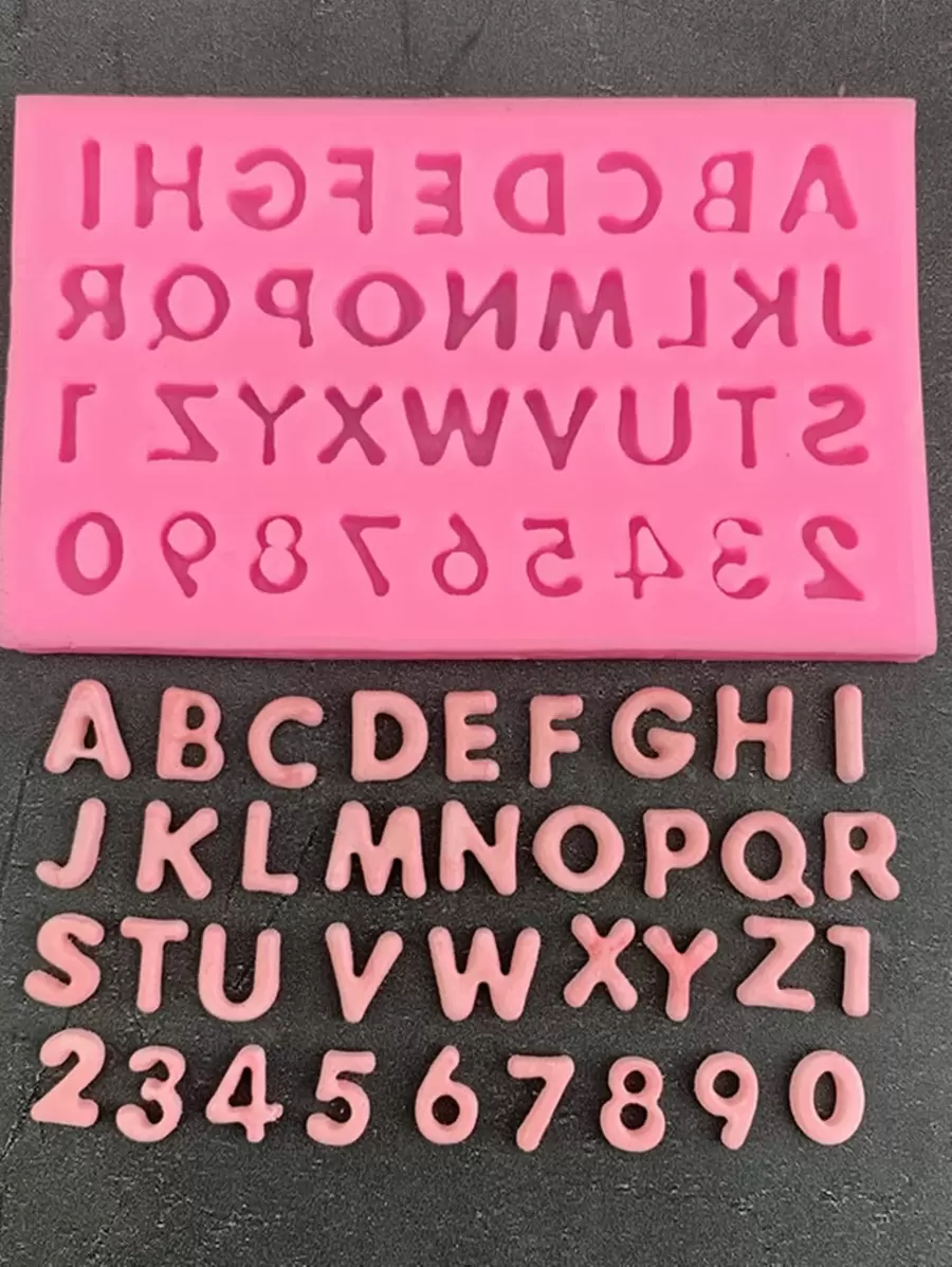 Molde de silicona con números y letras para manualidades, herramientas de decoración, molde de arcilla - Rosa - Ver 1