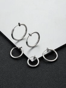 À La Mode Et Populaire 5 pièces Homme Minimaliste Créole En Acier Inoxydable punk Hip Hop Style Pour Bijou Cadeau Et Pour A Élégant Look - Argent - Voir 1
