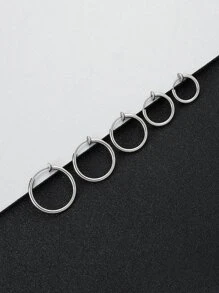À La Mode Et Populaire 5 pièces Homme Minimaliste Créole En Acier Inoxydable punk Hip Hop Style Pour Bijou Cadeau Et Pour A Élégant Look - Argent - Voir 2