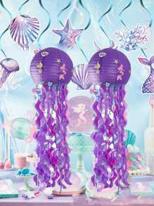 Mới Nàng Tiên Cá Sứa Đèn Lồng Giấy, Dùng Một Lần Bộ Đồ Ăn Cho Nàng Tiên Cá Theo Chủ Đề Trang Trí Tiệc Sinh Nhật DIY Cưới Cung Cấp - Màu tím - Xem 1