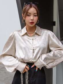 DAZY Jacquard Button Front Shirt - Baby Pink - View 1