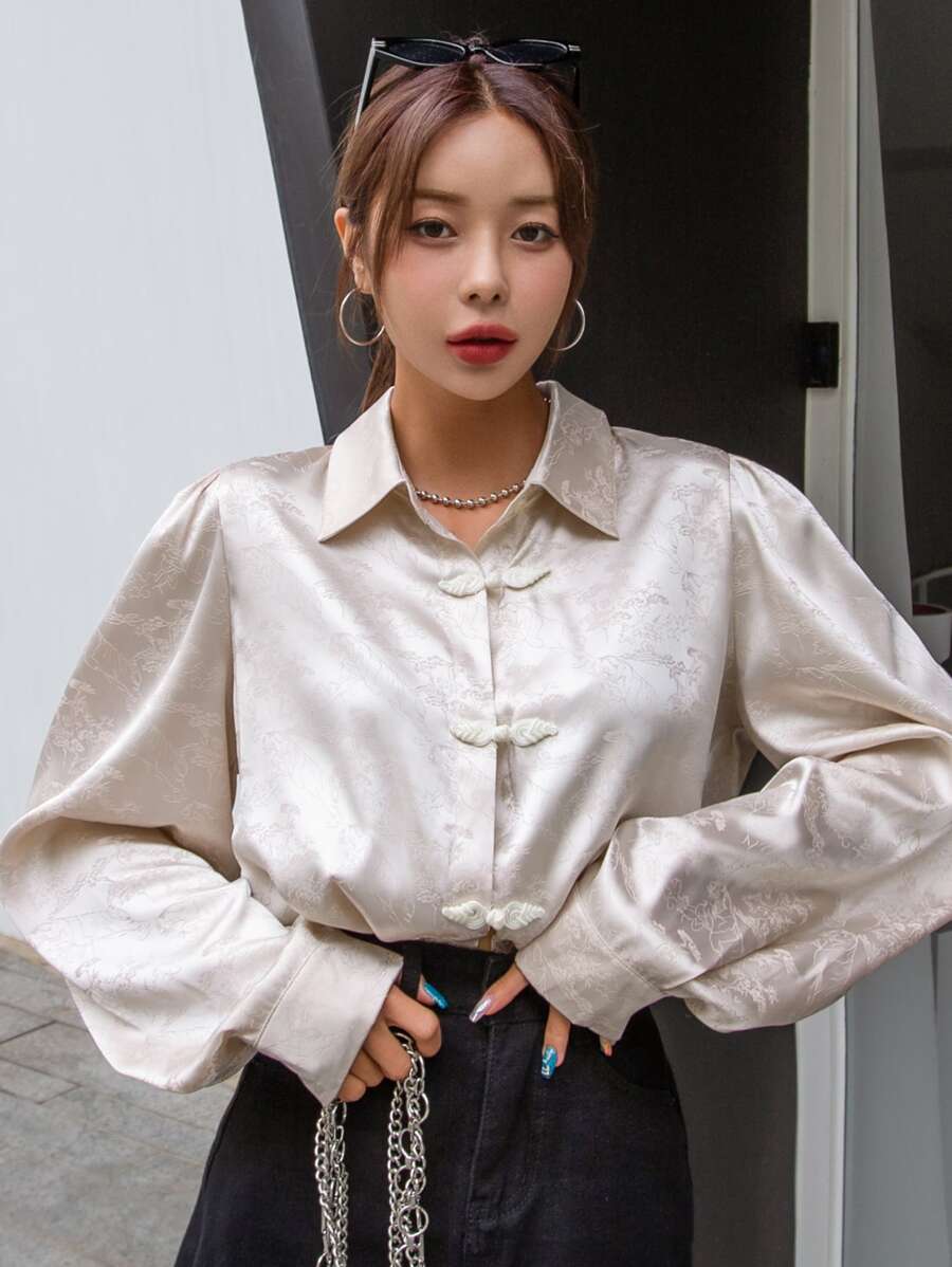 DAZY Jacquard Button Front Shirt - Baby Pink - View 1