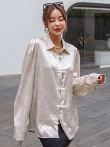 DAZY Jacquard Button Front Shirt - Baby Pink - View 5