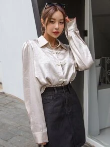 DAZY Jacquard Button Front Shirt - Baby Pink - View 8