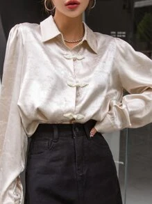 DAZY Jacquard Button Front Shirt - Baby Pink - View 9