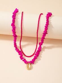 2 cái Đá Cườm Vỏ Mặt Dây Chuyền Vòng Cổ - Màu Hồng Tươi - Xem 1