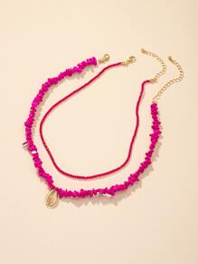 2 cái Đá Cườm Vỏ Mặt Dây Chuyền Vòng Cổ - Màu Hồng Tươi - Xem 2