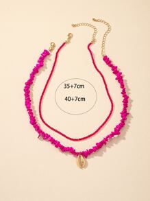 2 cái Đá Cườm Vỏ Mặt Dây Chuyền Vòng Cổ - Màu Hồng Tươi - Xem 3