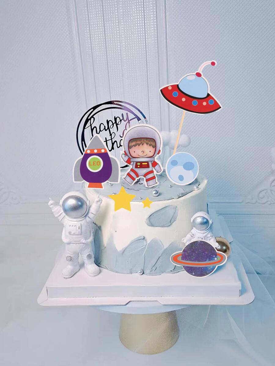 7入組飛船和宇航員裝飾蛋糕裝飾 - 彩色 - 查看 1