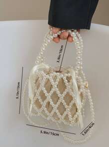 Waterproof Mini Faux Pearl Chain Bucket Bag With Inner Pouch - White - View 7