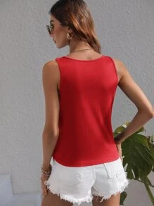 SHEIN LUNE Crisscross Front Ribbed Knit Tank Top - Red - View 2