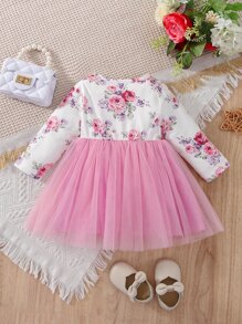 Đầm em bé Tương phản Mesh Nơ trước Hoa Boho - Nhiều màu - Xem 2