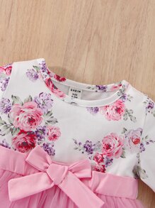 Đầm em bé Tương phản Mesh Nơ trước Hoa Boho - Nhiều màu - Xem 3