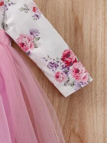 Đầm em bé Tương phản Mesh Nơ trước Hoa Boho - Nhiều màu - Xem 5