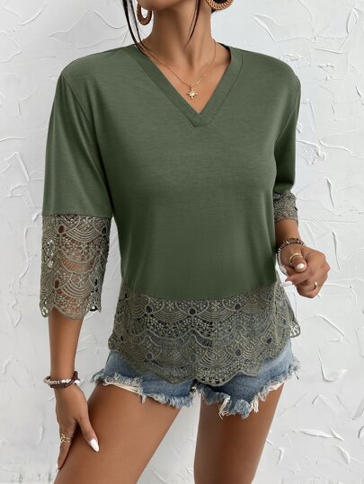 Contrast Lace Tee