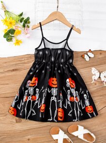 小女童萬聖節南瓜圖案吊帶洋裝