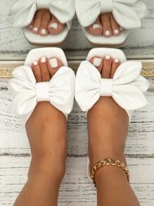 LAUREN WEAL 女士简约舒适白金线花卉尖头沙滩凉鞋 - 白色 - 查看 4