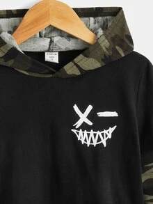 SHEIN 兒童卡通圖形迷彩印花連帽t恤 - 黑色 - 查看 4