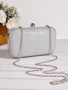 Bolso caja brillante con diseño de diamante de imitación con cadena