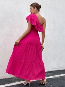 Breezaya One Shoulder Ruffle Trim Dress - Hot Pink - View 2