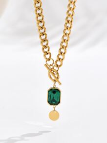 LIEBEIRIS Cubic Zirconia & Disc Charm OT Buckle Necklace - Yellow Gold - View 2