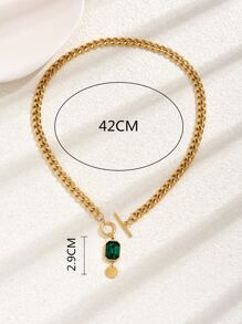 LIEBEIRIS Cubic Zirconia & Disc Charm OT Buckle Necklace - Yellow Gold - View 3