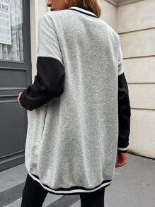 SHEIN Unity Letter Patched Colourblock Drop Shoulder Varsity Jacket - Grey - View 2