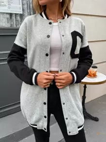 SHEIN Unity Letter Patched Colourblock Drop Shoulder Varsity Jacket - Grey - View 5