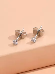 方晶鋯石裝飾耳釘 - 銀色 - 查看 1