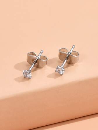 Cubic Zirconia Decor Stud Earrings