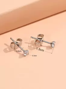 方晶鋯石裝飾耳釘 - 銀色 - 查看 4