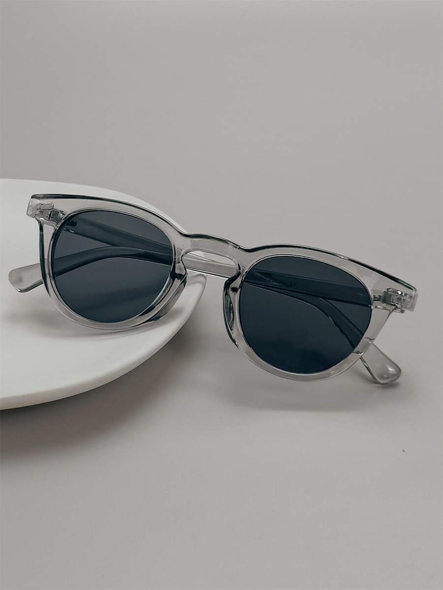 1pc Fashionable Men's Transparent Grey Pc Oval Decorative Eyeglasses Casual Shades Accessories Beach Accessories Glasses Shades Looks Street Style And Suit For Sweater Jacket Sweatshirt Hoodie Leather Pants And Cargo Pants For Summer Beach Vacation,Outdoor,Travel - Dark Grey - View 1