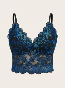 Plus Floral Lace Scallop Trim Bra - Royal Blue - View 1