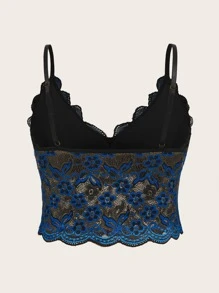 Plus Floral Lace Scallop Trim Bra - Royal Blue - View 2