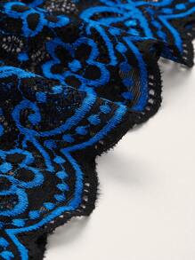 Plus Floral Lace Scallop Trim Bra - Royal Blue - View 3