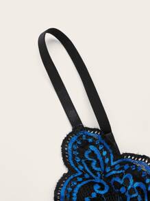 Plus Floral Lace Scallop Trim Bra - Royal Blue - View 4