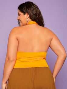 SHEIN BAE Áo hai dây Plus Size Lộ Lưng Hội Chữ thập màu trơn Gợi cảm - Màu vàng - Xem 2