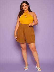 SHEIN BAE Áo hai dây Plus Size Lộ Lưng Hội Chữ thập màu trơn Gợi cảm - Màu vàng - Xem 3