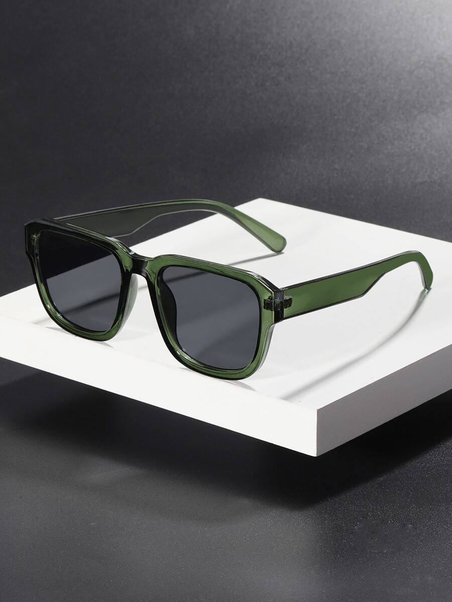 男士方形时尚眼镜，休闲時尚眼鏡，沙滩配饰，打造街头风造型，搭配毛衣、夹克、卫衣、连帽衫、皮裤和工装裤，适合夏季海滩度假、户外活动和旅行。 - 墨綠色 - 查看 1