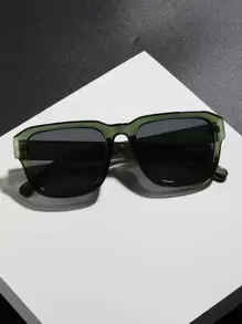 男士方形时尚眼镜，休闲時尚眼鏡，沙滩配饰，打造街头风造型，搭配毛衣、夹克、卫衣、连帽衫、皮裤和工装裤，适合夏季海滩度假、户外活动和旅行。 - 墨綠色 - 查看 3