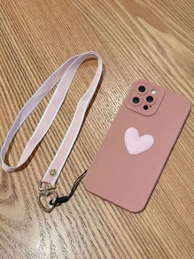 Heart Decor Phone Case With Lanyard - Pink - View 2