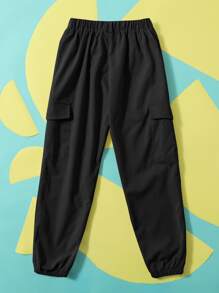 SHEIN Tween Boy Side-Seam Patch Pocket Quần Cuff đàn hồi, mùa xuân / mùa thu - màu đen - Xem 2